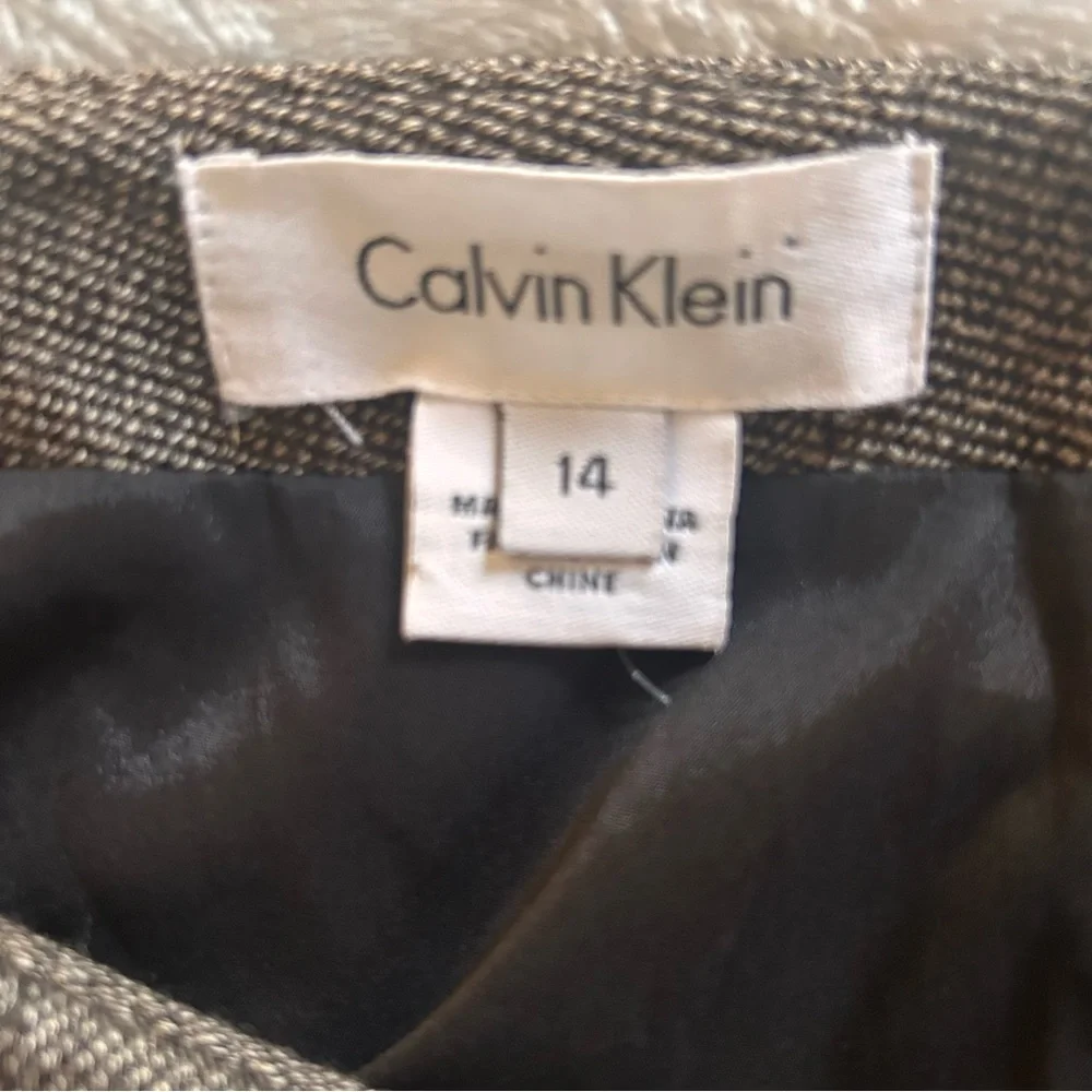 Calvin Klein Wool Blend Brown Herringbone Pencil Skirt Belt Loops Career Size 14